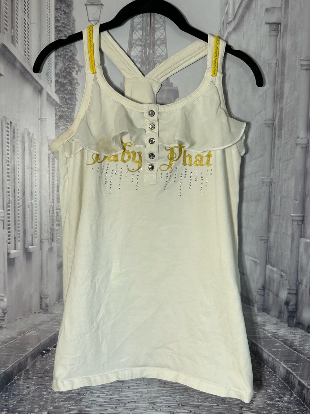 Y2k Baby Phat White Ruffle-Trim Tank Top